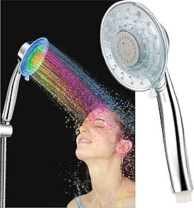 LED Shower Head Color Changing 2 Water Mode 7 Color Glow Light Automatically Changing Handheld Showerhead