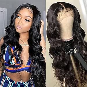 HD Lace Front Wigs Human Hair, 13x4 Natural Hair Wigs for Women, Body Wave Glueless Front Lace Wigs Human Hair Pre Plucked, Black Natural Hairline 10A Brazilian Wig 16 Inch