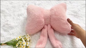 Beige Bow Pillow,16'' Bow Decorative Pillows with Faux Rabbit Fur,Soft Bow Throw Pillows Aesthetic Bow Shaped Pillow for Bed Sofa Couch Home Decor