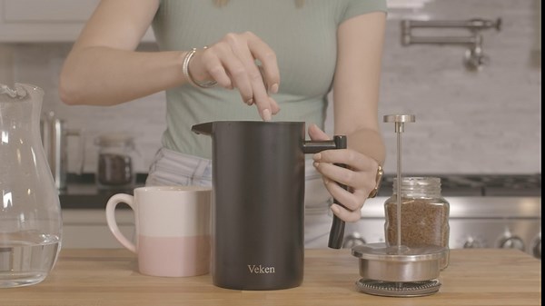 Veken French Press Coffee Tea Maker 34oz, 304 Stainless Steel Insulated Coffee Press with 4 Filter Screens Milk Frother, Rust-Free, Dishwasher Safe, Grey