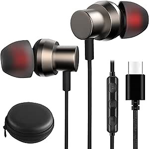 USB C Headphones for Samsung S24 S23 S22 S21 S20 Note20 A54 A53 iPhone15 in Ear Wired Earbuds Type C Earphones with Microphone Volume Control Bass HiFi Stereo Noise Canceling Modern Style