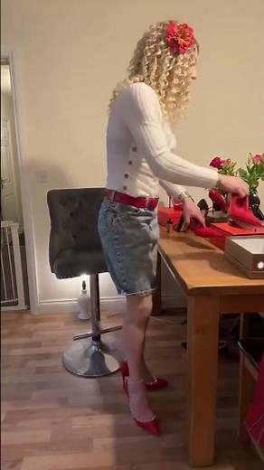 Crossdresser Red high heels try on #fashion