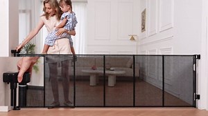 Reinforced 100 Inch Extra Wide Retractable Baby Gates with Reinforced Rods, Retractable Dog Gate Prevent Bottom Crawling Through, Mesh Pet Gate for Large Openings, White