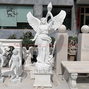 [Hot Item] Outdoor White Stone Life Size Garden Winged Victory Marble Angel Statues The Goddess of Victory Sculpture