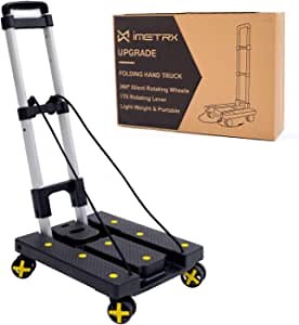 IMETRX 5 Rotate Wheels Folding Hand Truck,(90KG/200LBS) Heavy Duty Foldable Dolly, Portable Fold Up Cart with 2 Elastic Ropes, Lightweight Collapsible Cart for Moving Luggage, Travel, Shopping, Office - Amazon.com