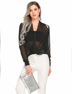 Watch Womens Sexy Long Sleeves Chiffon Blouse Tops on Amazon Live