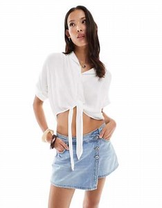 ONLY knot front cropped shirt in white | ASOS