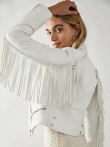 Women Leather Jacket, Real Leather Fringed Jacket, Tassel Biker Handmade White Leather Jacket Fringe Leather Jacket for Women Cowgirl Jacket - Etsy