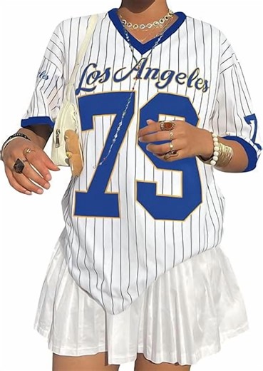 MOUSYA Oversized Jersey Shirts for Women V Neck Tshirt Striped Number Graphic Shirt Casual Y2k Streetwear Tee Tops - Walmart.com