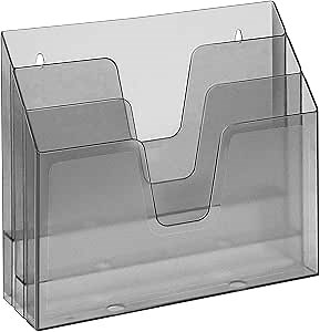 Acrimet Horizontal Triple File Folder Holder, Open Top Desktop Document Sorter for Letter Size Papers & Folders, Plastic (Smoke)