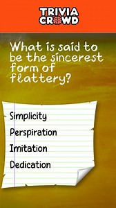 A trivia quiz brought to you by @Triviacrowd Question 1 : What is the name of the mysterious British street artist? A : Dansey B : Blocksy C : Banksy D : Clocksy Question 2 : What is said to be the sincerest form of flattery? A : Simplicity B : Perspiration C : Imitation D : Dedication Question 3 : What novel did Brazilian Paulo Coelho write? A : Harry Potter B : The Alchemist C : On The Road D : Moby Dick Question 4 : The Burj Khalifa is a tall building in which Middle Eastern city? A : Jerusal