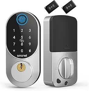 Door Locks with Keypads,SMONET Fingerprint Keyless Entry Smart Deadbolt with Auto Lock Touchscreen,Electric Digital Biometric Front Door Lock with Fobs Code Key,Wireless Home Combination Lock Gifts