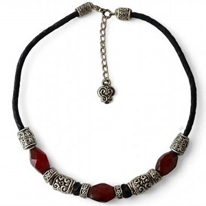 Vintage Red Jasper Necklace – Artisan Silver Accents on Braided Cord