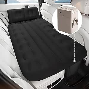 BABUR Car Air Mattress Back Seat: Inflatable Bed for Car Travel Camping Mattress Black with Wireless Air Pump (Black)