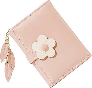 Sunwel Fashion Small Cute Wallet Slim Wallet ID/Photo Window Card Holder with 3D Flower Pattern Buckle for Women Girls (PINK)