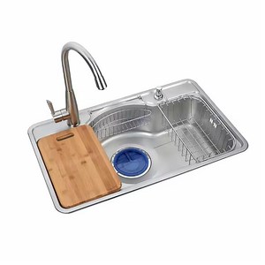 [Hot Item] One Set Press Kitchen Storage Restaurant Vegetable Washing Machine Smart Kitchen Sink with Basket Stainless Steel Sink