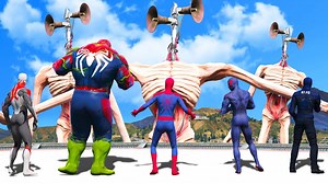 Team Spiderman & Spider Hulk & Spiderman 2099 VS Giant Siren Head - Monster Universe #KjraGaming #SKGaming #DMProduction #WaterRagdolls #GTA | Kjragaming