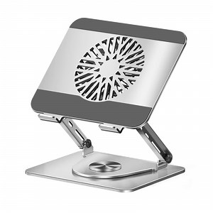 [Hot Item] Desktop Adjustable Notebook Holder Riser 360 Rotation Laptop Raiser Dual Shaft Laptop Stand with Cooling Fan
