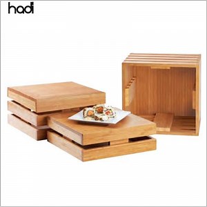 [Hot Item] Exhibidor y soporte decorativo cuadrado de madera natural Hadi Catering de Guangzhou 3 de roble para elevación de buffet de desayuno