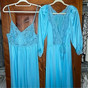 Shadowline Vintage Blue Lace Babydoll Nightgown & Duster Robe Set Fairycore Rare