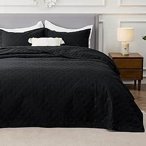 Bedsure Quilts Queen Size - Soft Ultrasonic Queen Quilt Bedding Set - Black Bedspread Coverlet - Lightweight Comforter Set for All Seasons (Includes 2 Pillow Shams)