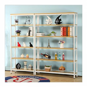 [Hot Item] New Steel Wood Bookshelf Simple Wrought Iron Plate Partition Rack