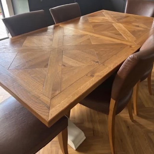 Video of the solid oak extending dining table finished today for a customer. This is the largest dining table I've refinished since starting up on my own! At over 7 feet long, once extended!! The top was in quite a bad state after years of use, and the factory finish not having much lacquer on. I completely stripped the top, trying to save the intended saw marks and distressed original look. It then had a light walnut stain applied before being finished in a semi matt lacquer. The table top was 