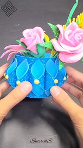 How to make beautiful flower vase for home decor. Diy flower pot Glitter paper flower pot. #reels #crafts #diy #flowervase #handmade | SmirchS