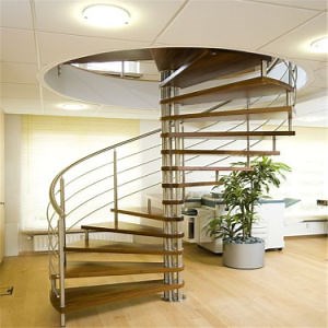 [Hot Item] Carbon Steel Stringer Wood Tread Floating Spiral Staircase