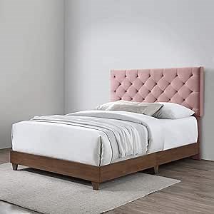 Modway Rhiannon Diamond Tufted Upholstered Performance Velvet Queen Bed, Walnut Dusty Rose