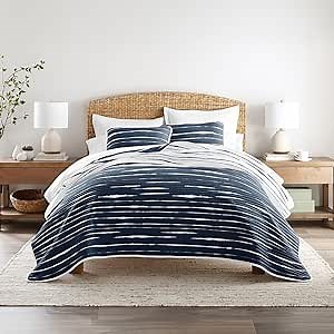 Linen Market Quilt Coverlet Set All Season Patterned Reversible Microfiber Ultra Soft Bedding in Horizon - Full/Queen Horizon Navy
