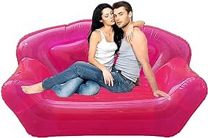 Inflatable Clear Pink Double Person Sofa Blow UP Chairs Portable Camping Yard Couchs Air Sofa Inflatable Patio Furniture