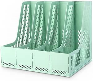 ZQS Plastic Magazine File Holder, Desk Organizer File Folder for Office Organization and Storage, Sturdy Binder Organizer with 4 Vertical Compartmente，Desktop Accessories for Office Storage