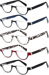 EYEURL Half Frame Reading Glasses for Women-5 Pack Blue Light Blocking Glasses Fashion Rimless Computer Readers for Women Anti UV Ray Eyeglasses with Spring Hinges,1.25