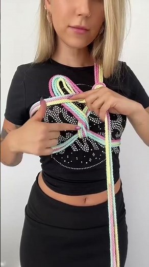 Self tie shibari chest harness tutorial using our Pastel Rainbow Silk Bamboo Shibari Rope 🪢🍭 #vday