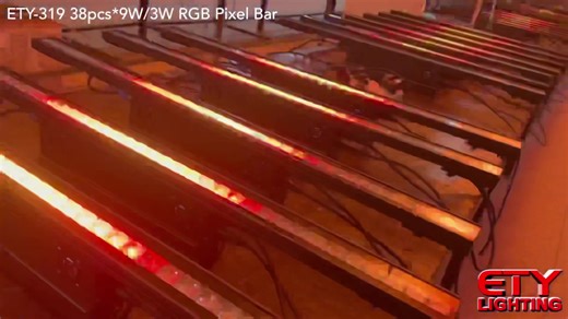 4 comments | ETY-319 38pcs*9W/3W RGB Pixel Bar A convenient, multi-purpose, cost-effective strip light curtain light with RGB full color, full warm white, and full white LED colors that can be customized. Beam curtain created with light, beam curtain effect. Matrix locks design, each pieces could be splicing together to use, 1meter lenth. 10-in-1 Flightcase / 12-in-1 Flightcase or Carton payment upon ur request. | ETY Lighting Equipment Factory-GZ&CHINA | Facebook