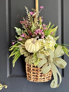 Fall Door Basket, Floral Decor, Pumpkin Door Basket, Wicker Door Basket, Fall Door Decor, Home Decor, Hydrangea Basket - Etsy