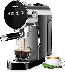 Seeutek Espresso Machine, 20 BAR Espresso Maker with Milk Frother Steam Wand, Compact Espresso Coffee Machine with Digital Touch Panel, 1350W, Cappuccino/Latte Machine for Home and Office