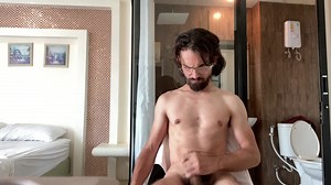Guy With Cerebral Palsy and A Big Dick Jacks Off Infront Of A See-Through Bathroom in Hotel