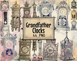 PNG GRANDFATHER CLOCKS Vintage Antique Mantel Timepieces, Victorian Barometer Illustrations, Steampunk Horology Art for Junk Journaling - Etsy Canada