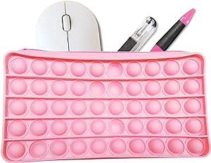 Fenrici Popper Fidget Pencil Pouch for Girls, Push Pop Bubble Pencil Case Organizer With Zipper, Help Kids Focus At School, Silicon, Pink