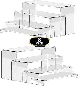 Acrylic Display Riser,8 Pcs Widen Clear Risers Display Stands, Tiered Display Shelf for Jewelry, Models, Cupcakes, Collectibles, and Retail.
