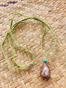 Handmade Cowrie Shell Necklace: Turquoise & Green Suede, Adjustable - Etsy