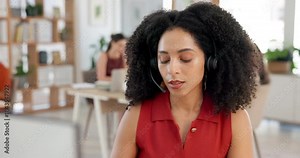 Customer service, laptop or woman with headset in office, online complaint or help desk contact for solution. Talking, troubleshooting or virtual assistant with tech support, client advice or hotline Stock Video