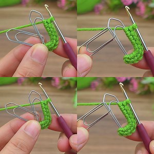 I made it with green knitting thread using paper clips and got the order. #Crochet #knitting | Desing Crochet