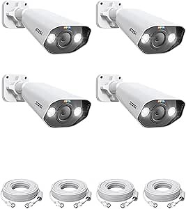 ZOSI 4PK 5MP PoE IP Cameras with Ethernet Cables,Human Vehicle Detection,2-Way Talk,Color Night Vision,Smart Light&Sound Alerts,IP66 Waterproof,Outdoor Security Camera Only Work with ZOSI PoE NVR