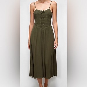 Elegant Olive Midi Dress “Bella Bow” - American Eagle Outfitters