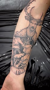 Forest guardian 🍃 #tattoos #deertattoo #mushroomtattoo #tattooideas #tattooinspirations #tattooart #tattooartist #naturelovers #fantasyart #dark #darkart #dot #dotwork #dotworkers #bembentattoo #bemben | Piotr Bemben