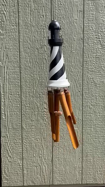Large Lighthouse Bamboo Windchime – Black and White Light House Topper with Beautiful Chimes – Hanging Outdoor Garden Porch Décor – Deep Relaxing Calming Tones – 43” Overall Length