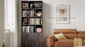 IRONCK Book Shelf, Tall Bookshelf with Storage, Bookshelves and Bookcases with Doors, 4-Tier Bookcase with 8 Open Cubes for Living Room, Office, Study, Charcoal Gray